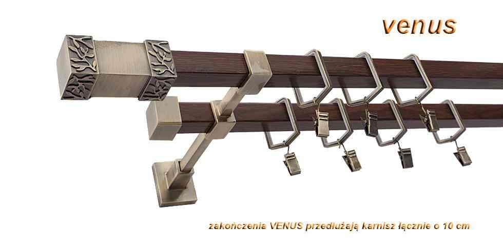 Karnisz VENUS Stare Złoto + Orzech, Podwójny 20 + 20 mm KWADRO - 200 cm - obrazek 3