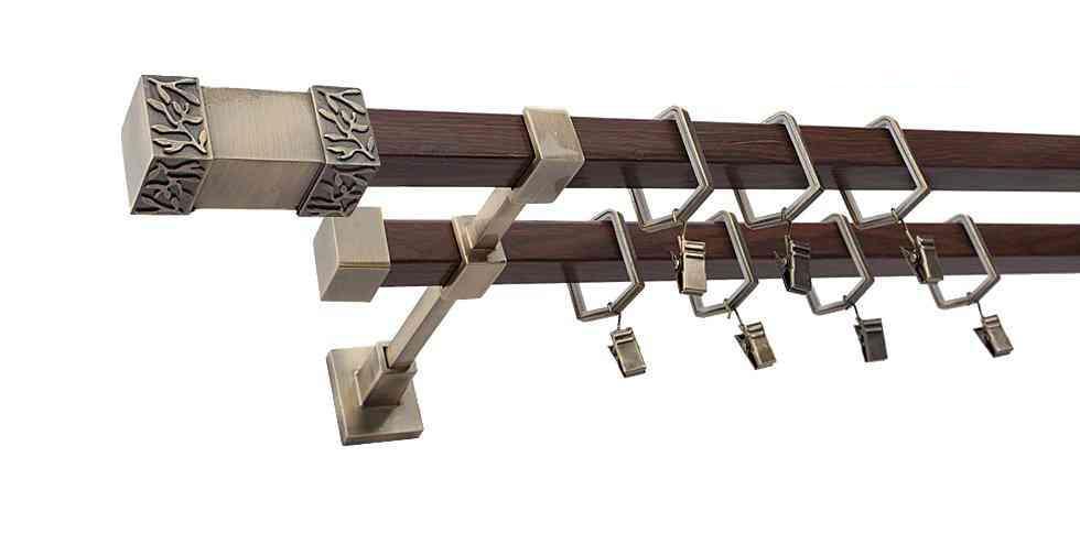 Karnisz VENUS Stare Złoto + Orzech, Podwójny 20 + 20 mm KWADRO - 200 cm