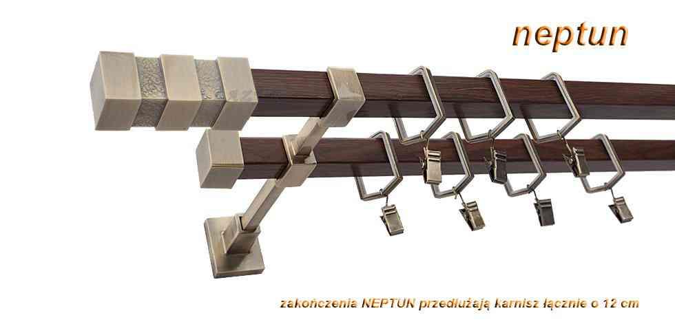 Karnisz NEPTUN Stare Złoto + Orzech, Podwójny 20 + 20 mm KWADRO - 440 cm - obrazek 3