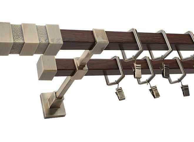 Karnisz NEPTUN Stare Złoto + Orzech, Podwójny 20 + 20 mm KWADRO - 180 cm