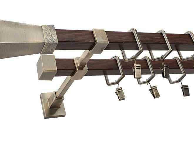 Karnisz MARS Stare Złoto + Orzech, Podwójny 20 + 20 mm KWADRO - 480 cm