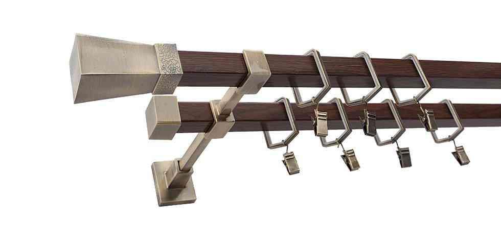 Karnisz MARS Stare Złoto + Orzech, Podwójny 20 + 20 mm KWADRO - 480 cm