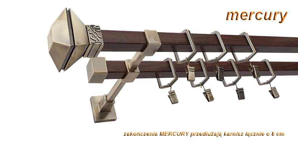 Karnisz MERCURY Stare Złoto + Orzech, Podwójny 20 + 20 mm KWADRO - 160 cm - obrazek 3