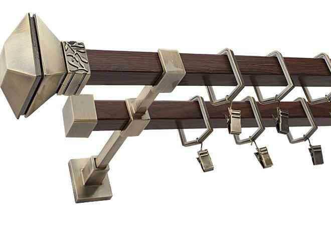 Karnisz MERCURY Stare Złoto + Orzech, Podwójny 20 + 20 mm KWADRO - 480 cm