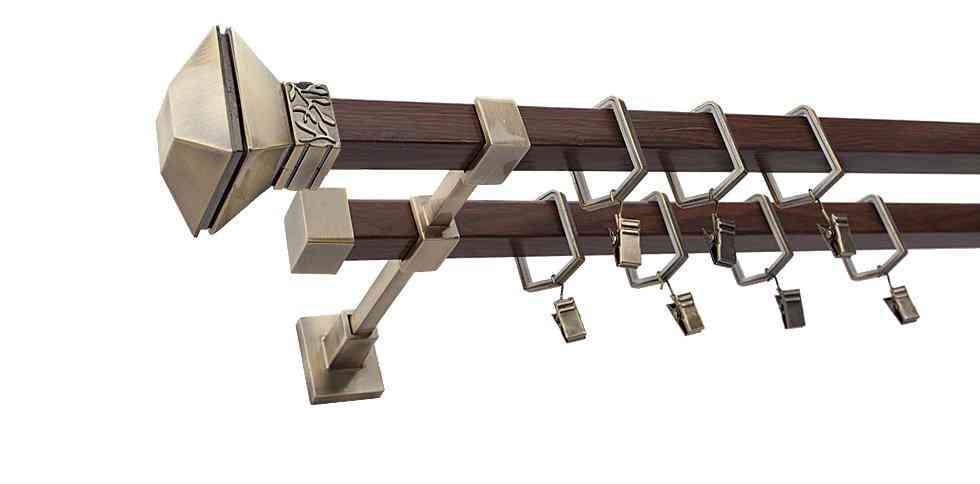 Karnisz MERCURY Stare Złoto + Orzech, Podwójny 20 + 20 mm KWADRO - 160 cm