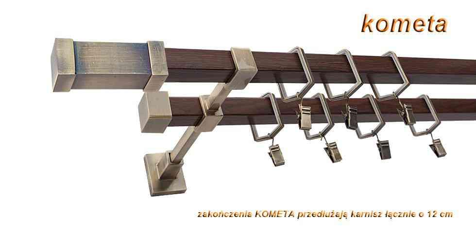 Karnisz KOMETA Stare Złoto + Orzech, Podwójny 20 + 20 mm KWADRO - 400 cm - obrazek 3