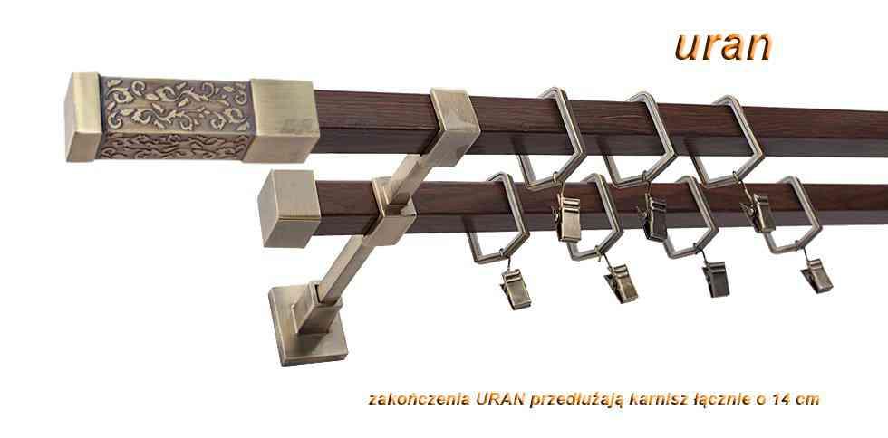 Karnisz URAN Stare Złoto + Orzech, Podwójny 20 + 20 mm KWADRO - 260 cm - obrazek 3