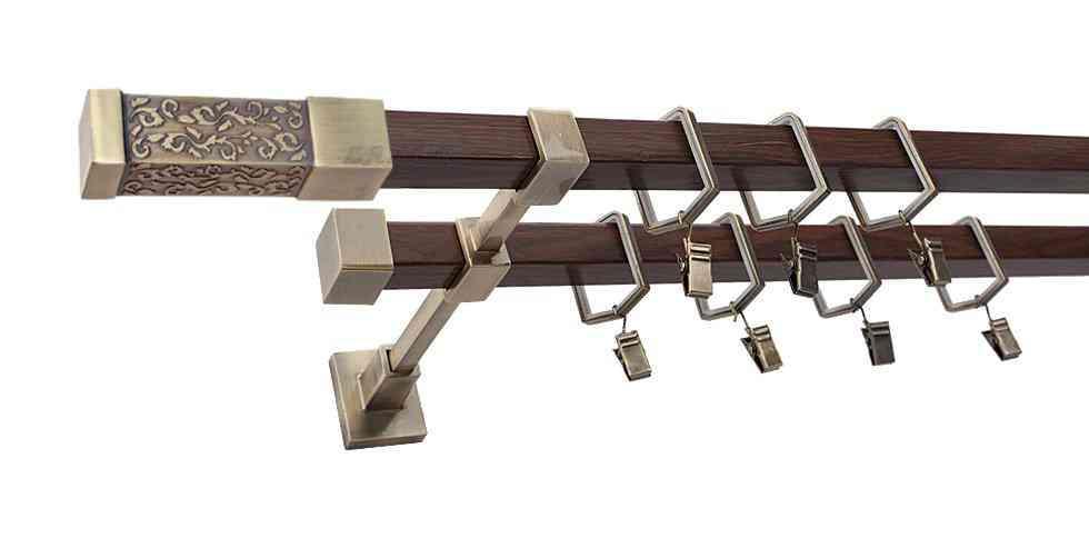 Karnisz URAN Stare Złoto + Orzech, Podwójny 20 + 20 mm KWADRO - 260 cm