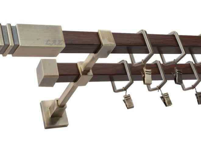 Karnisz JOWISZ Stare Złoto + Orzech, Podwójny 20 + 20 mm KWADRO - 260 cm