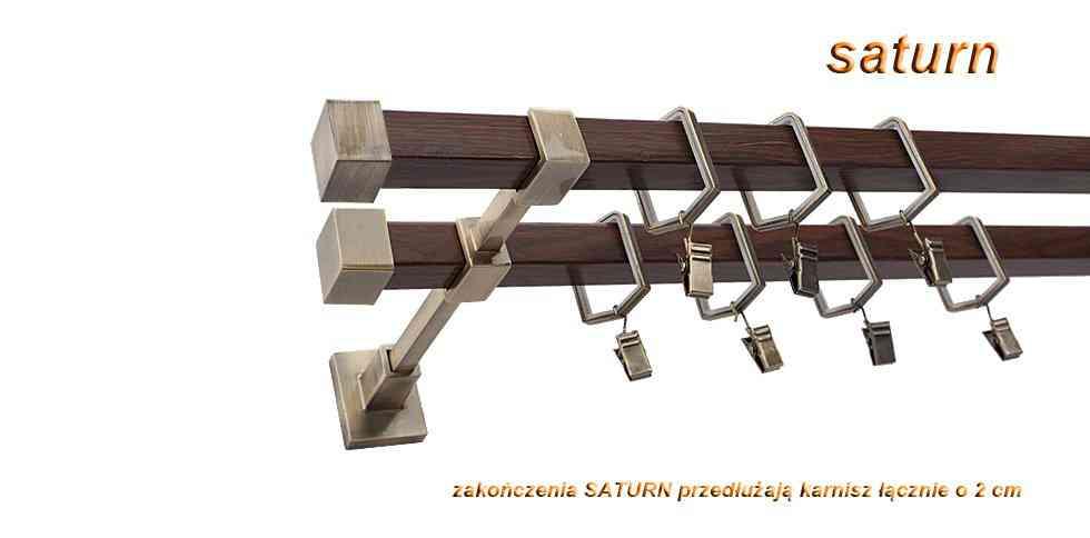 Karnisz SATURN Stare Złoto + Orzech, Podwójny 20 + 20 mm KWADRO - 360 cm - obrazek 3